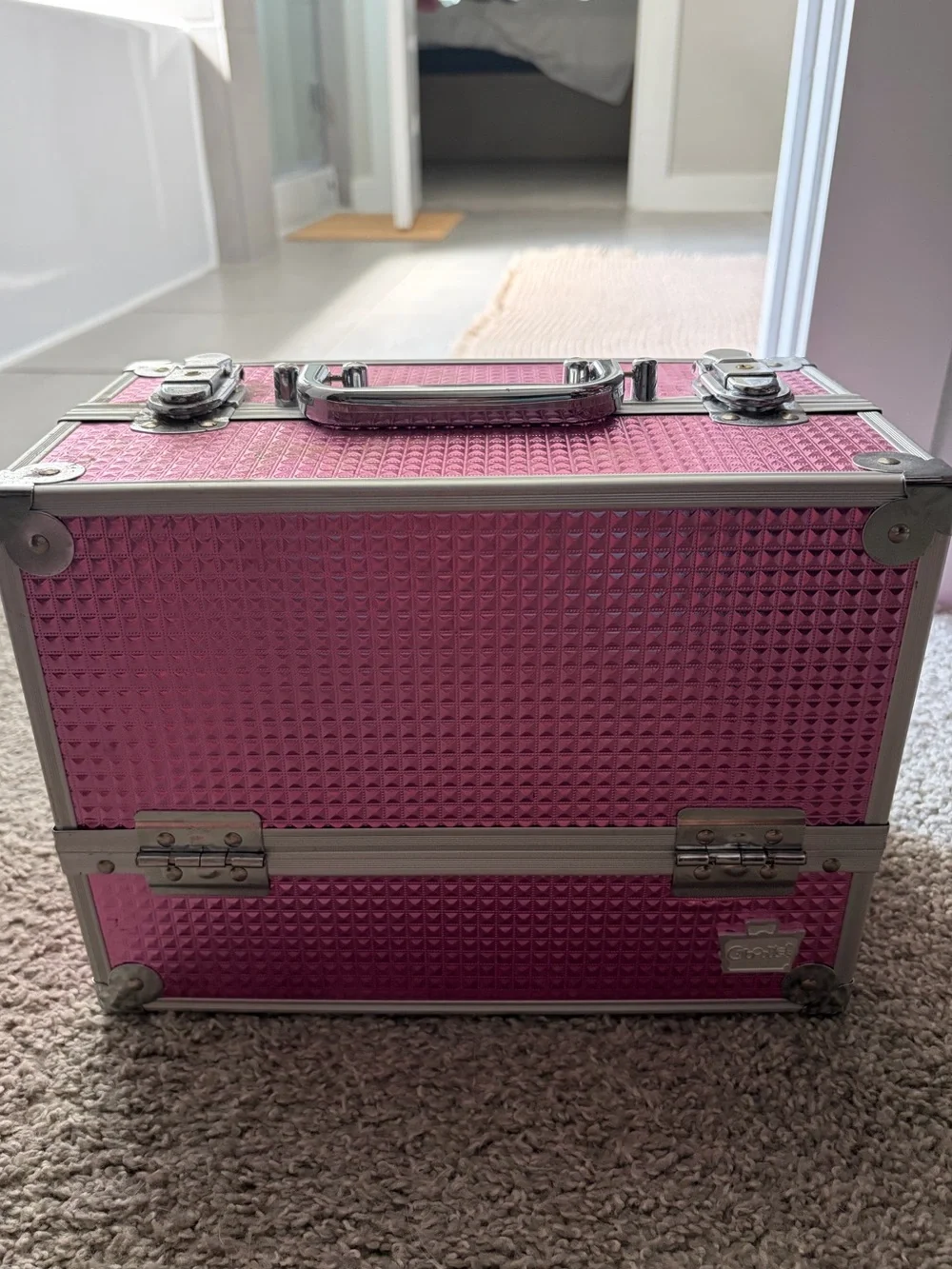 Caboodles Pink Textured Makeup Train Case